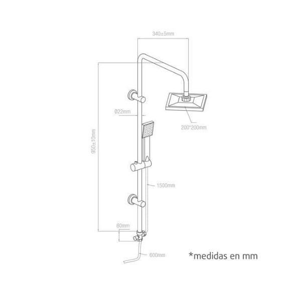 Barra baño oceanic rociador cuadrado